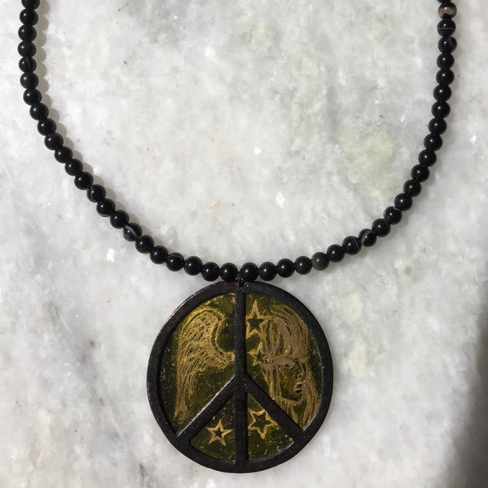 Peace Necklace | Handcrafted with black onyx and black agate beaded 18” necklace - Picture 15 of 15